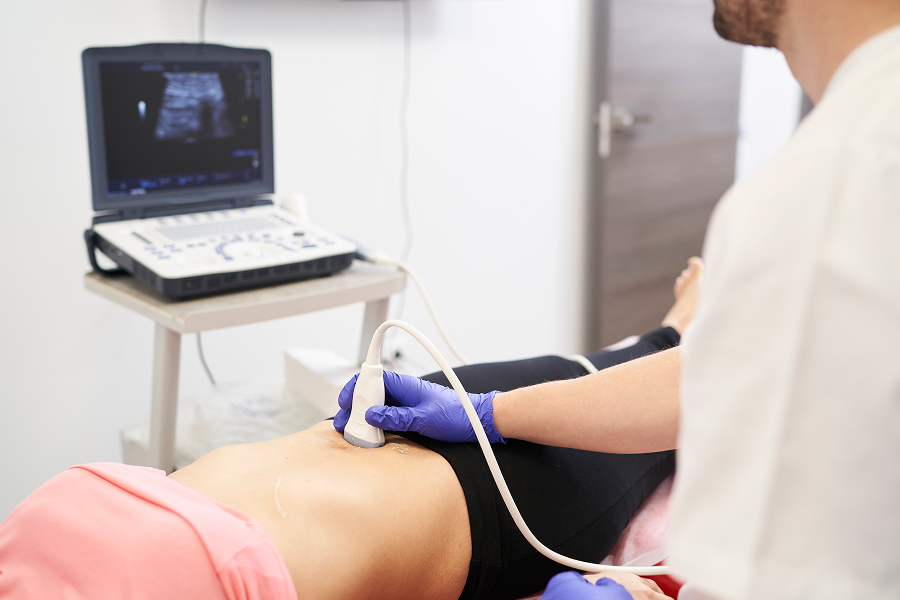Patient receiving ultrasound diagnostic procedure