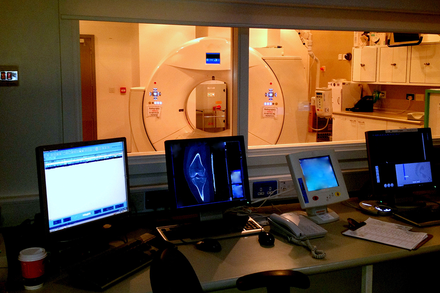 Hospital MRI scan room equipment