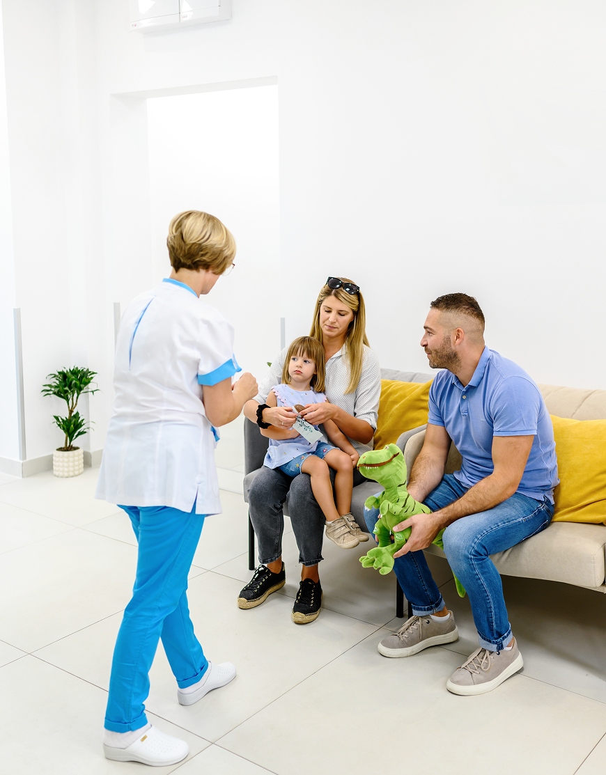 Parents with child in clinic