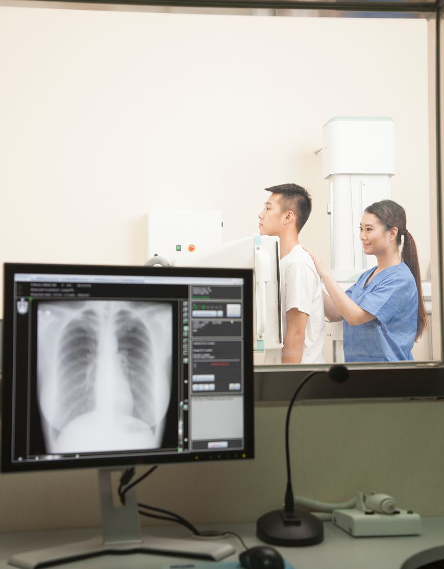 Chest X-ray displayed on computer screen