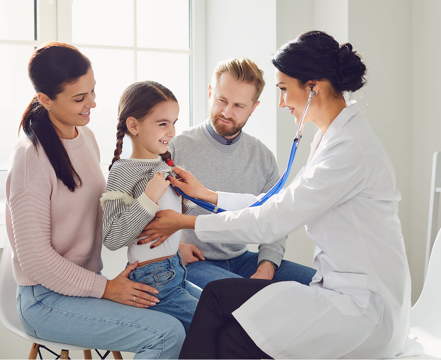 Doctor examining young girl with stethoscope