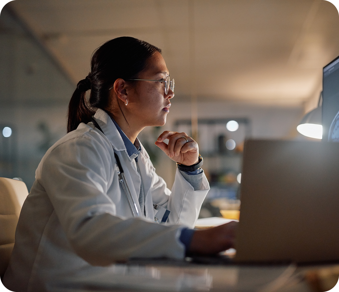 Night shift doctor at desk