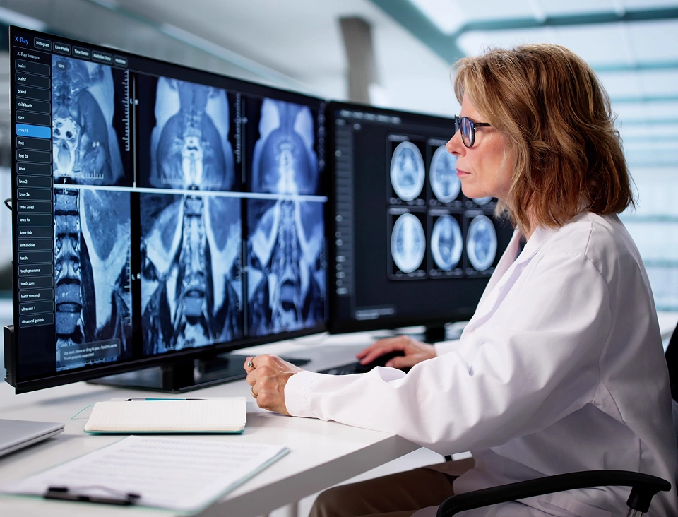 Radiologist reviewing diagnostic imaging results